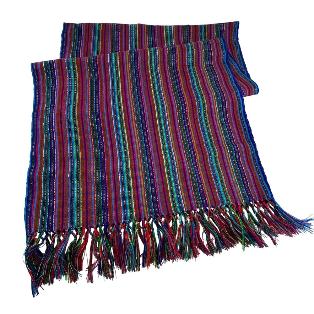 Handwoven Multicolor‎ Striped Scarf with Tassels